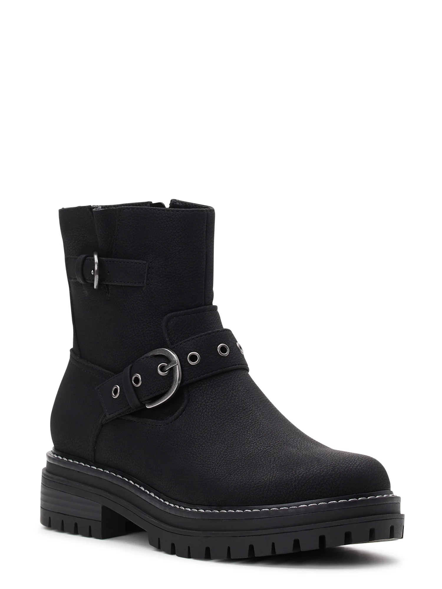 Time and Tru Women's Lug Sole Buckle Moto Boots | Walmart (US)