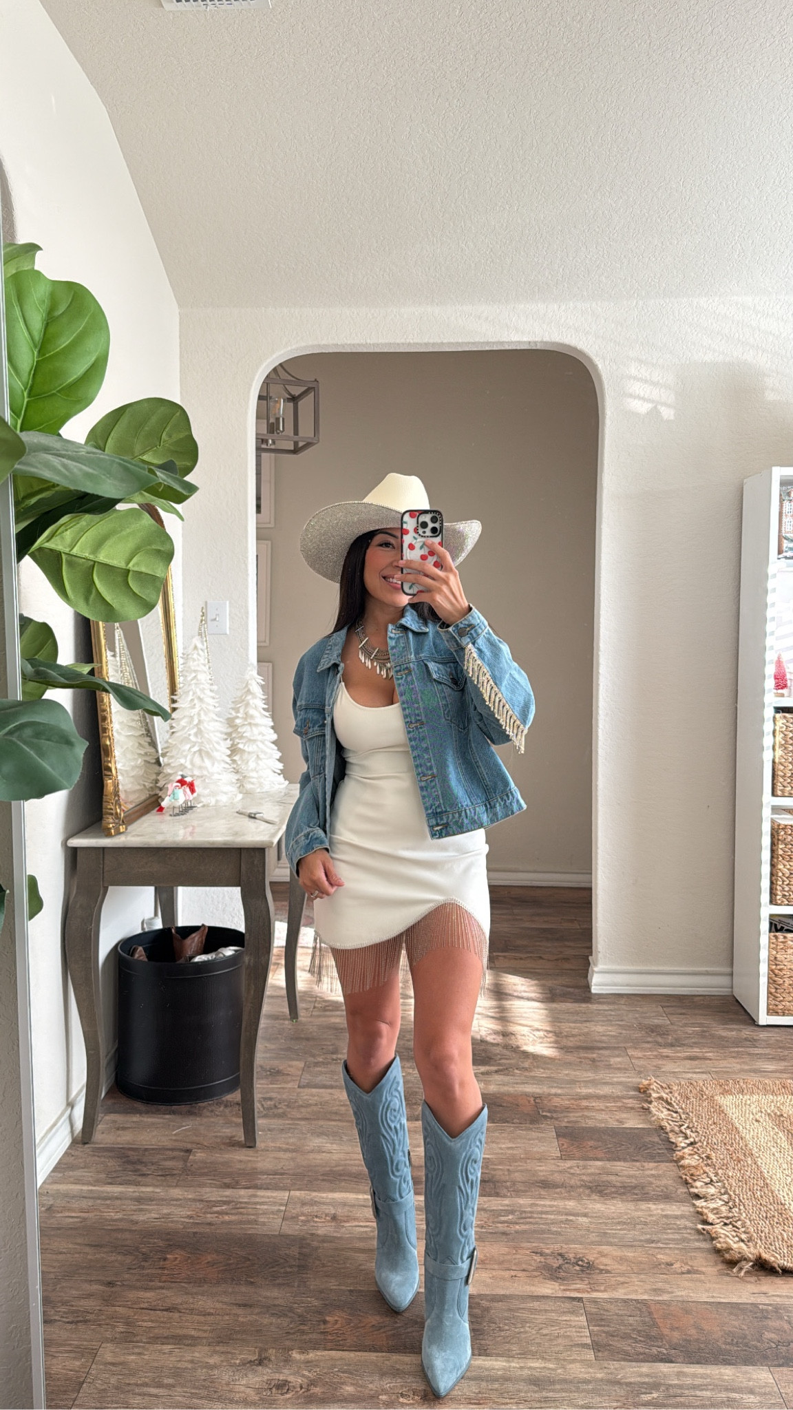 ✨NFR OUTFIT INSPO | Day 2 OF 7✨
A classic denim + rhinestones look 💎 

Dress + Fringe Jacket : @revolve 
Jewelry: @yellowrosebykendrascott 
Boots: @vincecamuto 
Hat: @officialrhinestonecowgirl 

Comment SHOP below to receive a DM with the link to shop this post on my LTK ⬇ https://liketk.it/4YeEQ #ltkstyletip #ltkshoecrush

#westernstyle #westernwear #westernfashion #westernlifestyle #texasfashion #nfrfashion #nfrstyle #cowgirlstyle #rodeofashion #westernstyle #cowboyboots #countryfashion #westernoutfit #nfr2024 #nfrfashioninspo
