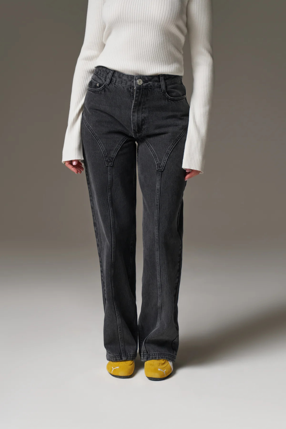 SEAM DETAIL WASHED JEANS - BLACK WASH | The Couture Club