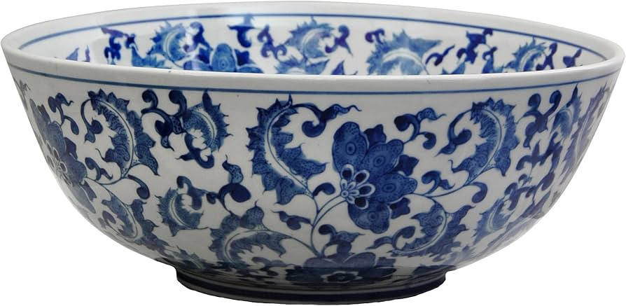 Red Lantern 14" Floral Blue & White Porcelain Bowl Vase for Centerpiece in Kitchen Dining Living ... | Amazon (US)