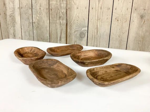 Small Brown Carved Wood Bowl Farmhouse Rustic Wood Tray | Etsy | Etsy (US)