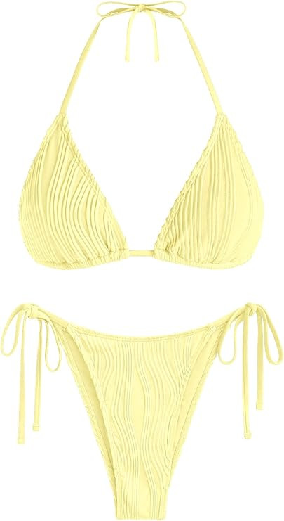 ZAFUL Triangle Bikini for Women 2 Piece Halter Bikini Sets Sexy High Cut Bathing Suit Side Tie Wa... | Amazon (US)