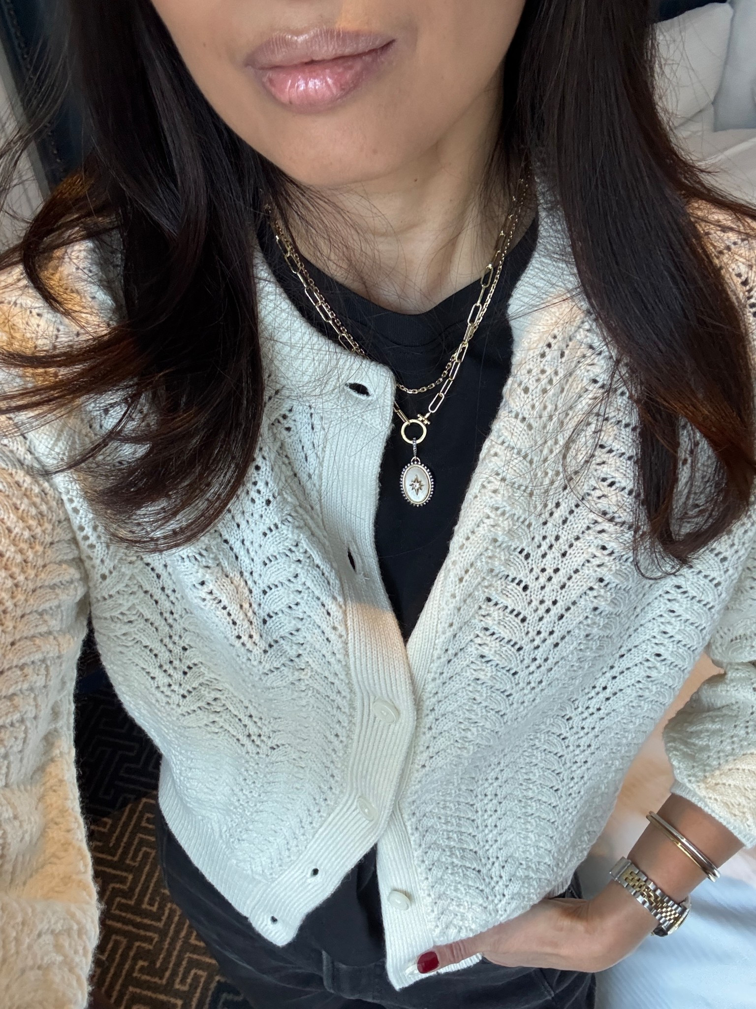 Winter outfit for sightseeing in London. 
Base layer good quality t-shirt. True to size. 
Feminine cardigan sweater. Linking similar. 
Black jeans that feel like a mix of wide leg and barrel. I sized up. 
Chelsea boots that are leather and waterproof. 
Charm necklace. Layering necklaces. 


#LTKOver40 #LTKFindsUnder100 #LTKFindsUnder50