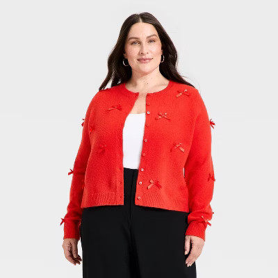 Women's Long Sleeve Party Cardigan Sweater - A New Day™ Red 1X | Target