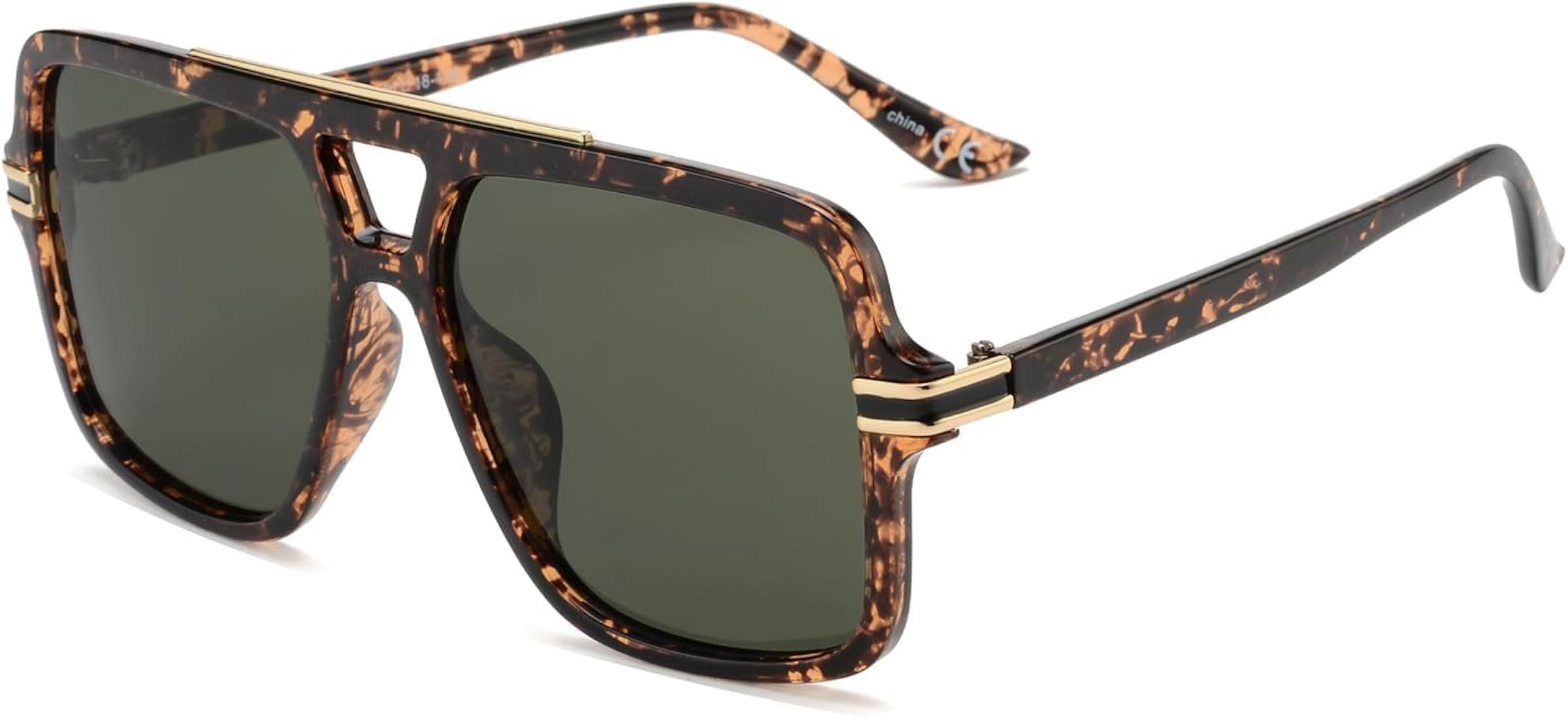 Amazon.com: OUWEN Polarized Aviator Square Sunglasses Big Sun Glasses Green Lens for Women Men Gr... | Amazon (US)