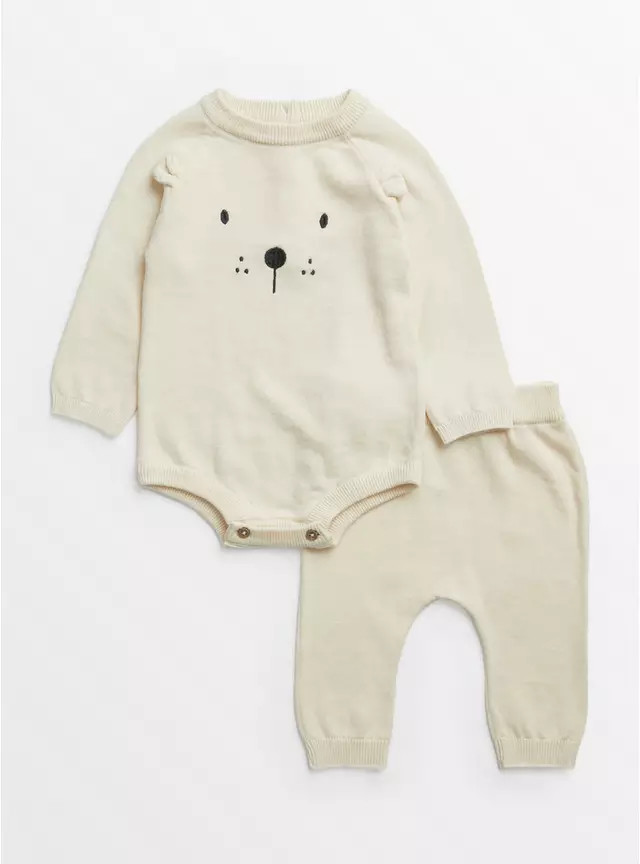 Buy Cream Bear Knitted Bodysuit & Bottoms 12-18 months | Outfits and sets | Tu | Tu Clothing