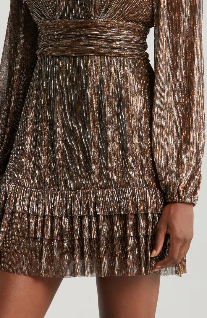 Metallic Plissé Long Sleeve Mini Cocktail Dress | Nordstrom