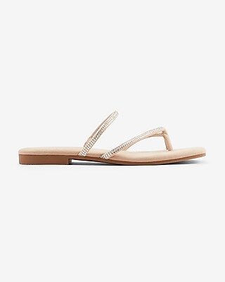 Metallic Strappy Toe Ring Slide Sandals | Express