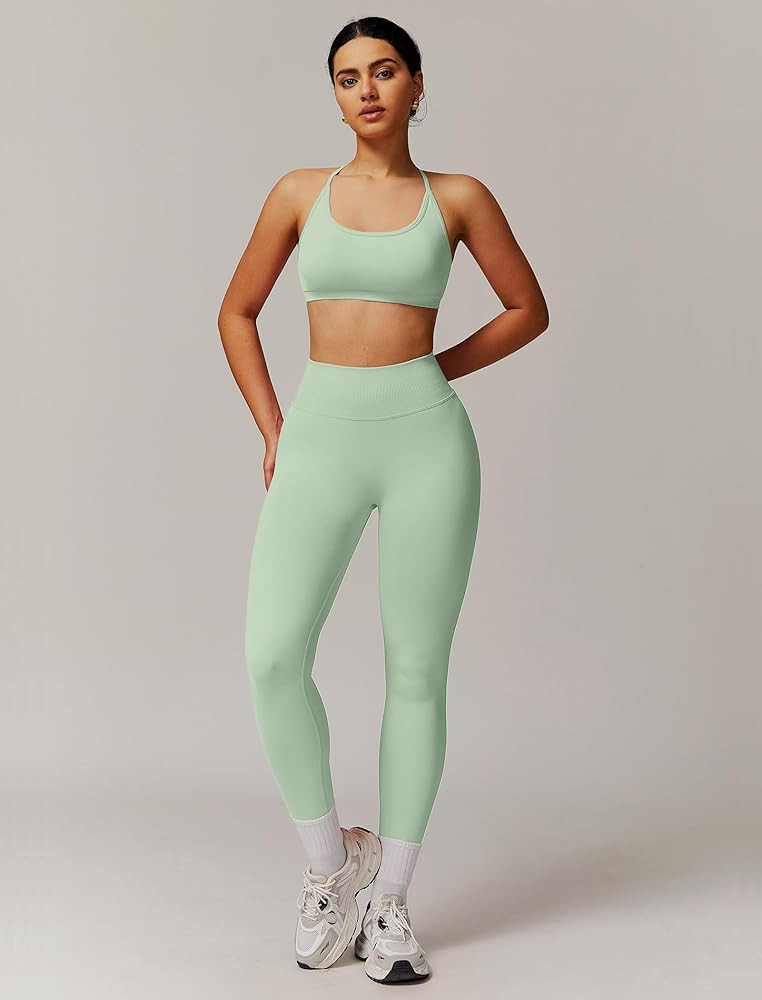 ABOCIW Workout Sets for Women 2 Piece Seamless HIgh Waist Scunch Butt Lifting Leggings Strappy Sp... | Amazon (US)