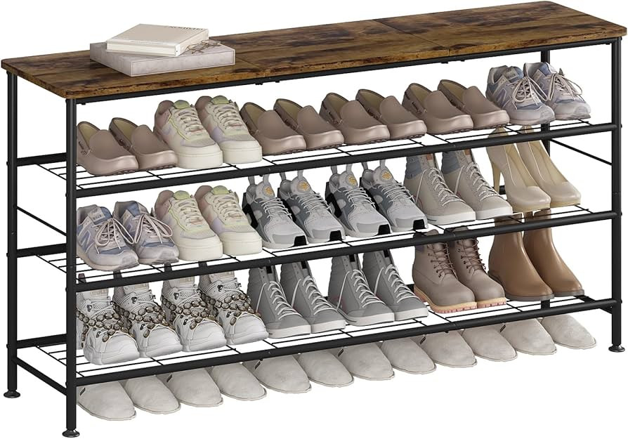SUOERNUO Shoe Rack Organizer 4 Tier for Closet Entryway Free Standing Metal Storage Shoe Shelf wi... | Amazon (US)