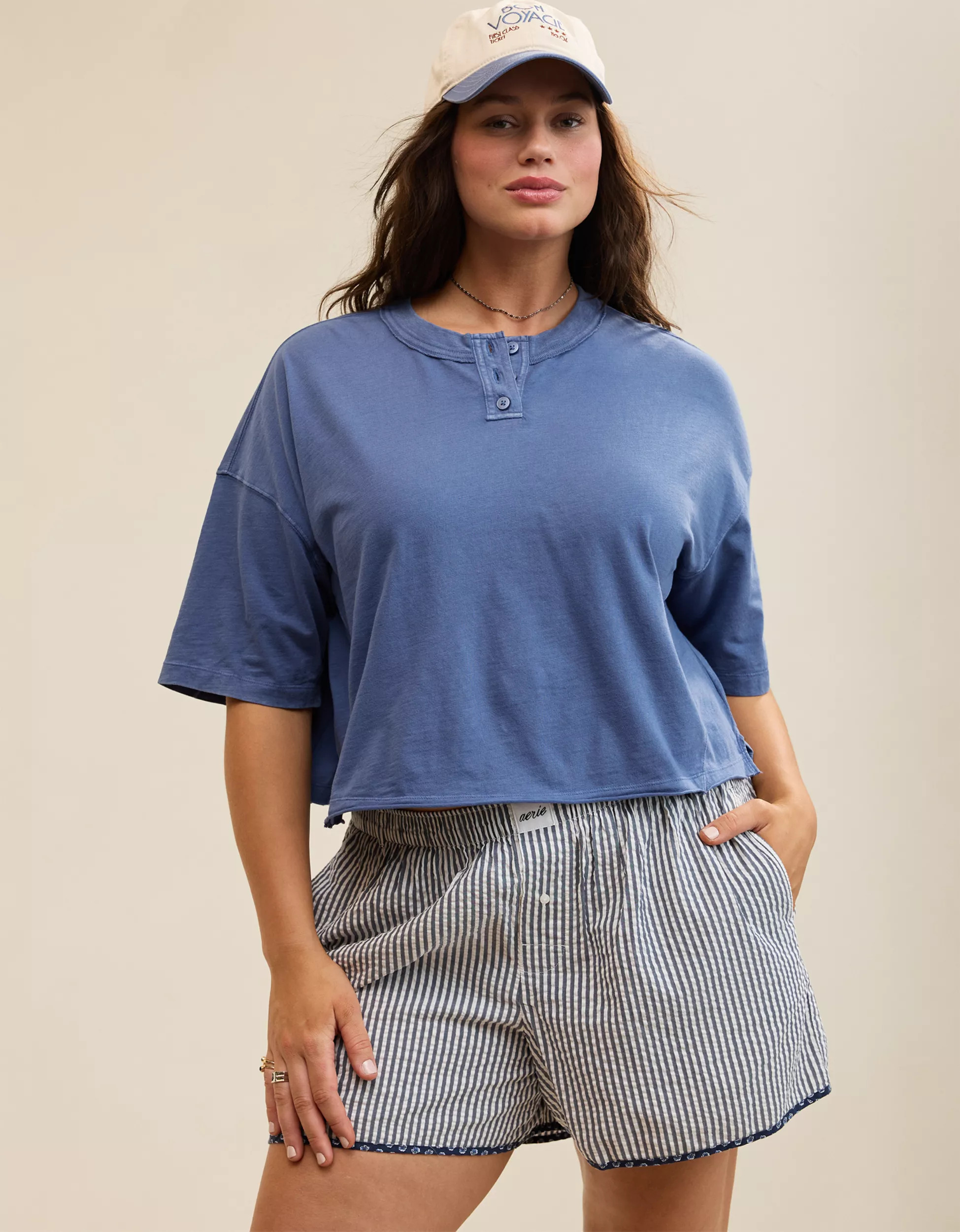 Aerie Remix Henley Cropped T-Shirt | American Eagle Outfitters (US & CA)