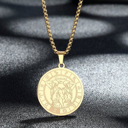 Gemini Sign Medal Necklace Zodiac Map Sign Pendant Gemini Necklace for Men and Women | Walmart (US)