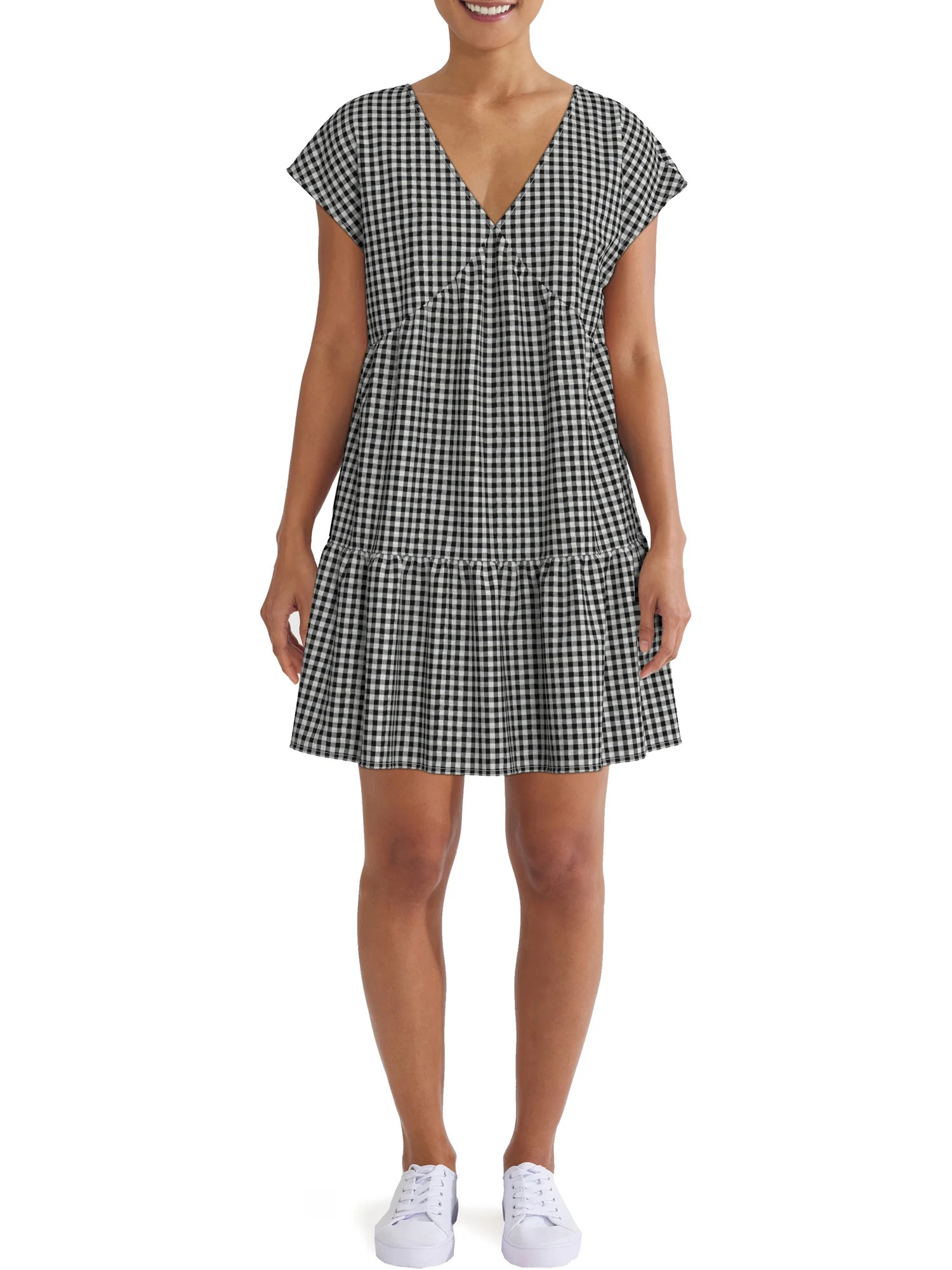 Time and Tru Women's V-Neck Tiered Dress - Walmart.com | Walmart (US)