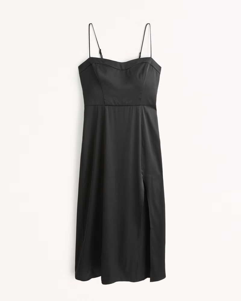 Satin High-Slit Midi Dress | Abercrombie & Fitch (US)