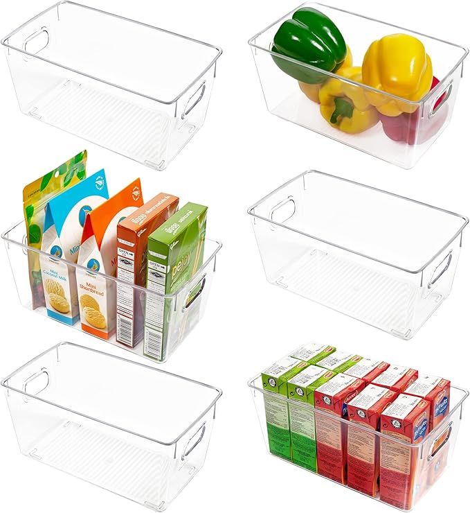 Vtopmart Clear Plastic Pantry Organizer Bins, 6 PCS Food Storage Bins with Handle for Refrigerato... | Amazon (US)