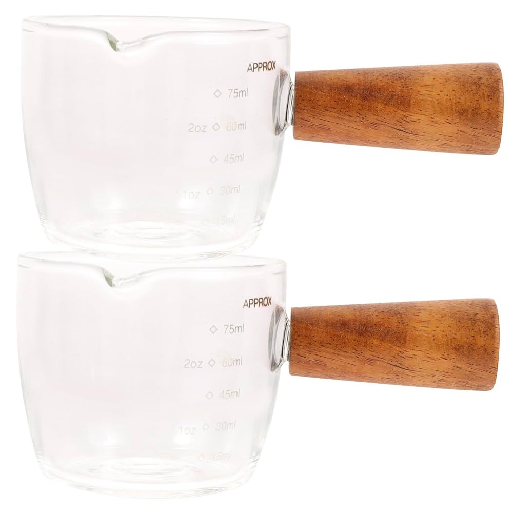 PEPLAYTAL 2Pcs Glass Cream Pitcher with Wood Handle Measuring Espresso Cups for Milk Coffee Tea W... | Amazon (CA)