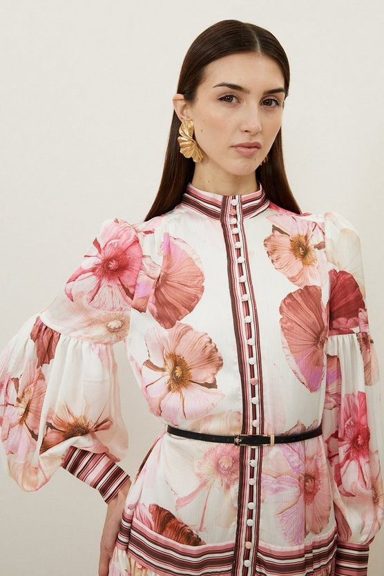 Floral Printed Belted Woven Mini Dress | Karen Millen UK + IE + DE + NL