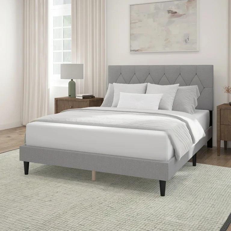 Mainstays Hillside Diamond Tufted Upholstered Queen Platform Bed, Gray | Walmart (US)