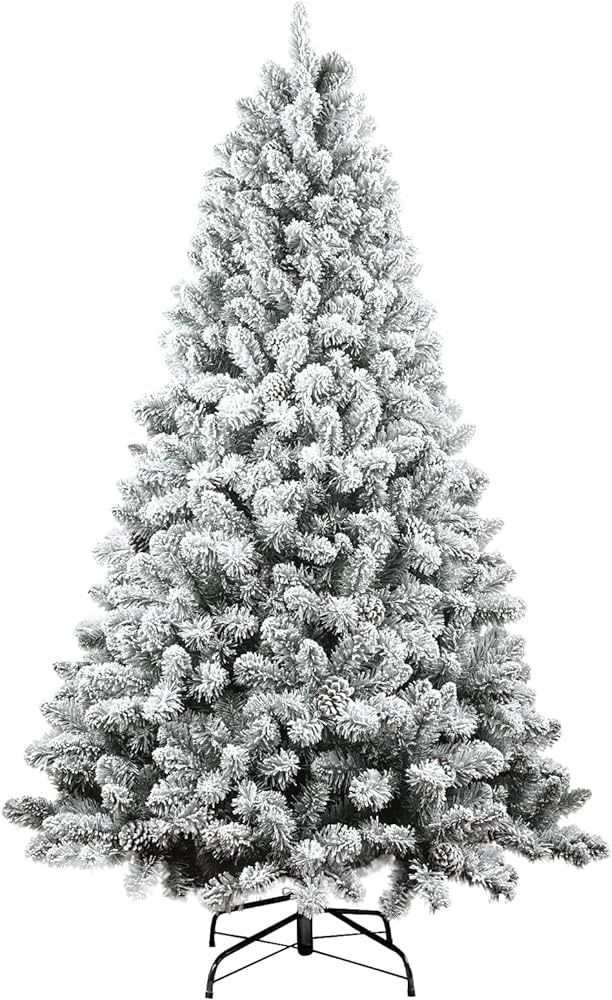5FT Flocked Artificial Christmas Tree,Flocked Holiday Christmas Pine Tree with Pinecone, Snow Flo... | Amazon (US)