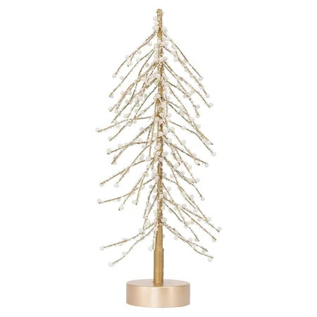 My Texas House Light-Up Beaded Tree Christmas Decoration, White and Gold, 18.5" | Walmart (US)