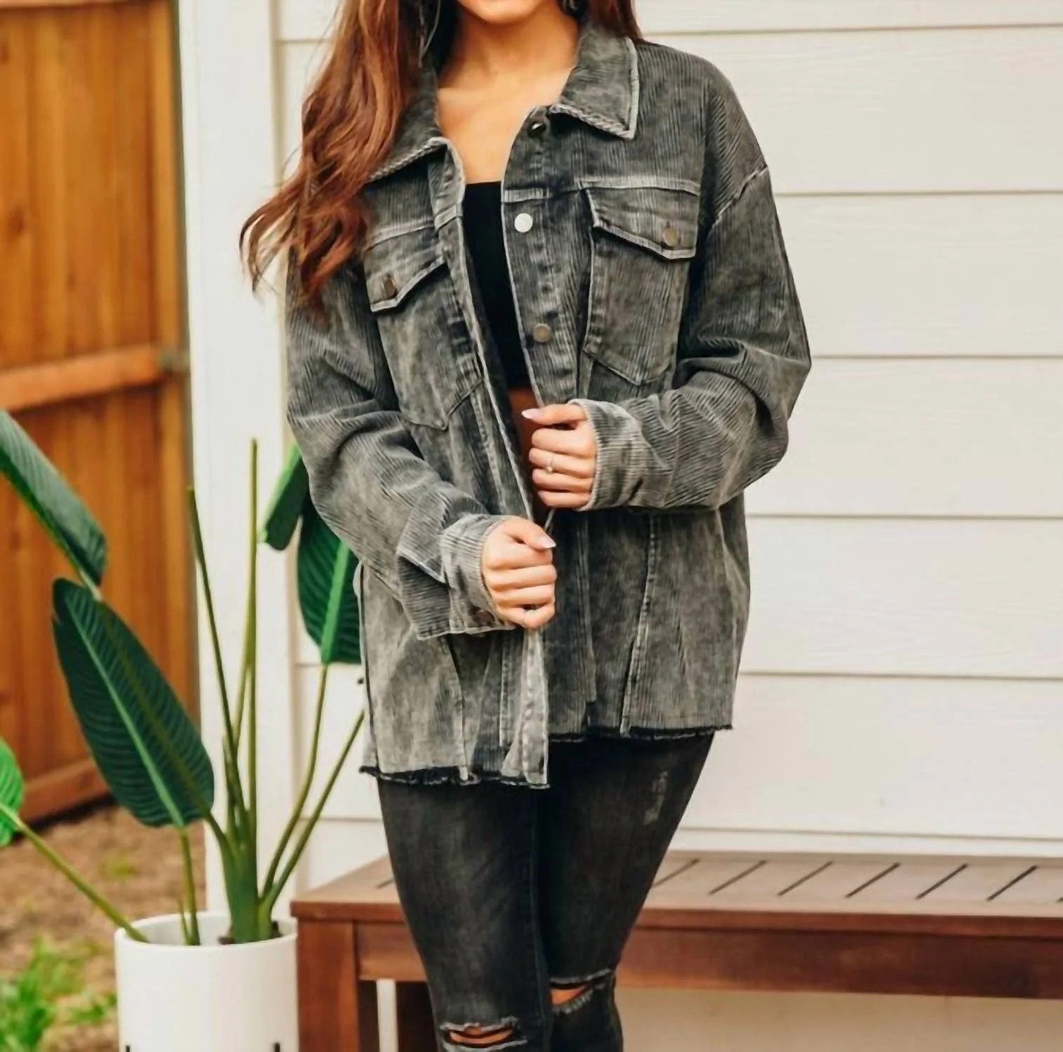 Good Timing Corduroy Jacket In Black | Shop Simon