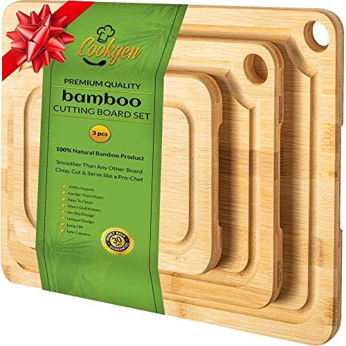 Cookgen Bamboo Cutting Board 3-Pcs Set With Juice Groove, large Handles, Pre-Seasoned Wooden Cutt... | Amazon (US)