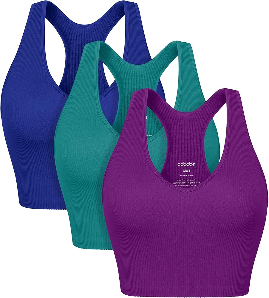 ODODOS 3-Pack Seamless Racerback Crop Tank for Women Ribbed Knit Soft Crop Tops | Amazon (US)
