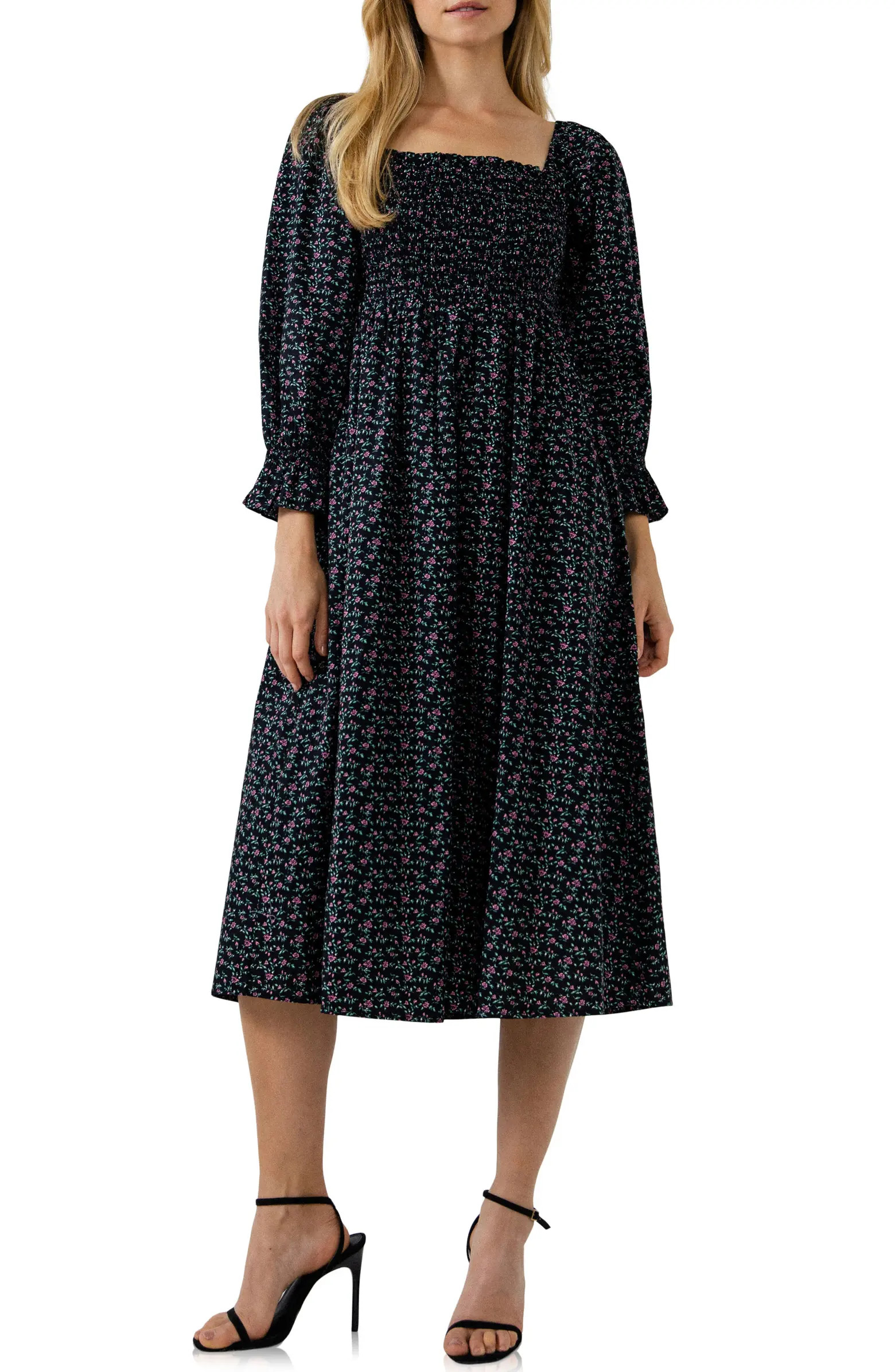 English Factory Floral Smocked Long Sleeve Midi Dress | Nordstrom | Nordstrom