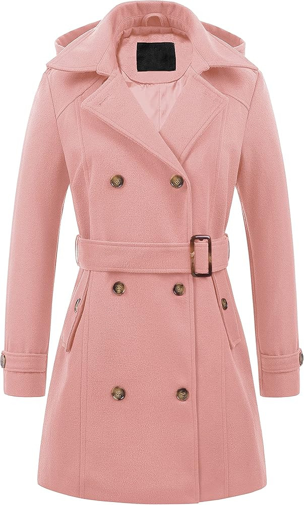 Chrisuno Women's Double Breasted Pea Coat Hooded Long Winter Trench Coat | Amazon (US)