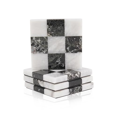 EarthenTones Marble Coasters Set of 4, 4" White & Zebra Black Stone Coasters for Drinks, Premium Cup Coaster Set, Indoor & Outdoor Table Coaster, Elegant Kitchen Décor | Amazon (US)