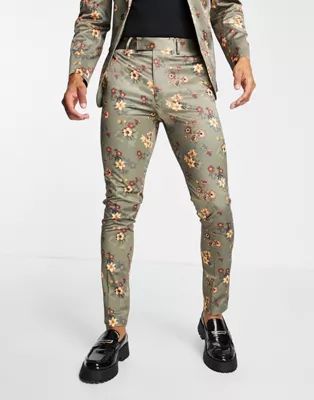 ASOS DESIGN skinny suit pants in brown floral print | ASOS (Global)