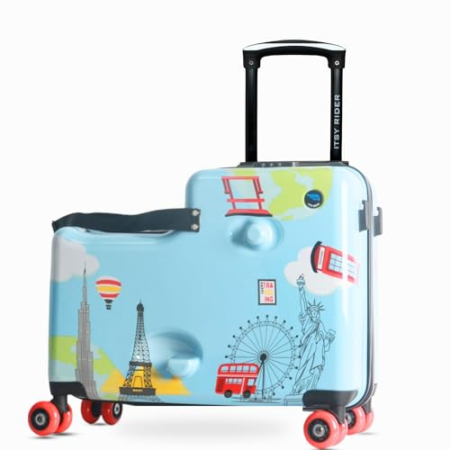Cegali Itsy Rider 20" Ride-on Suitcase for Kids with Double Spinner Red Wheels (Blue Landmarks) | Amazon (US)
