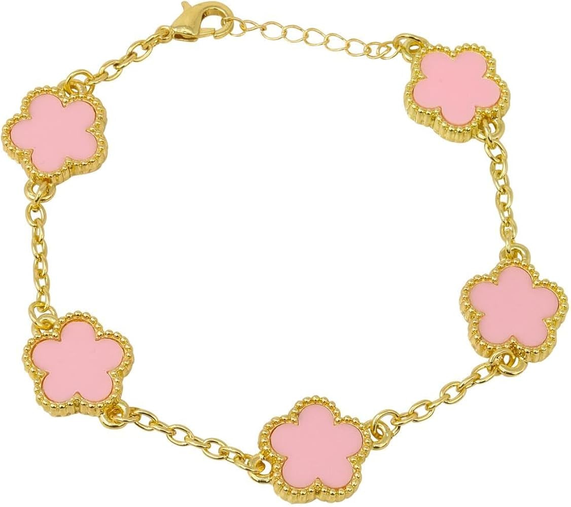 Women Lady Five Leaf Clover Cute Lucky Bracelet Necklace Cubic Zirconia Fashion Geometric Sweet R... | Amazon (US)