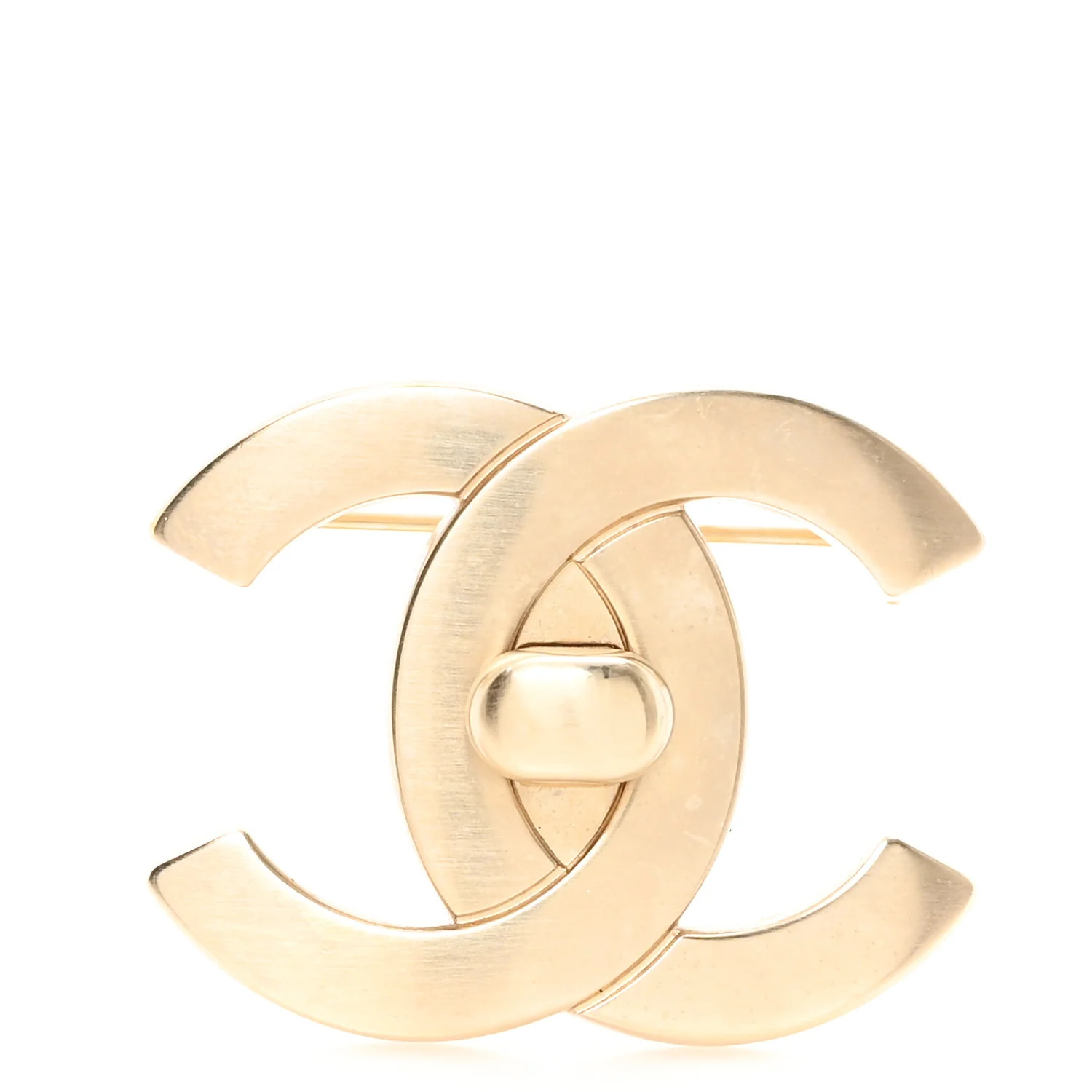 Metal CC Turn Lock Brooch Gold | FASHIONPHILE (US)