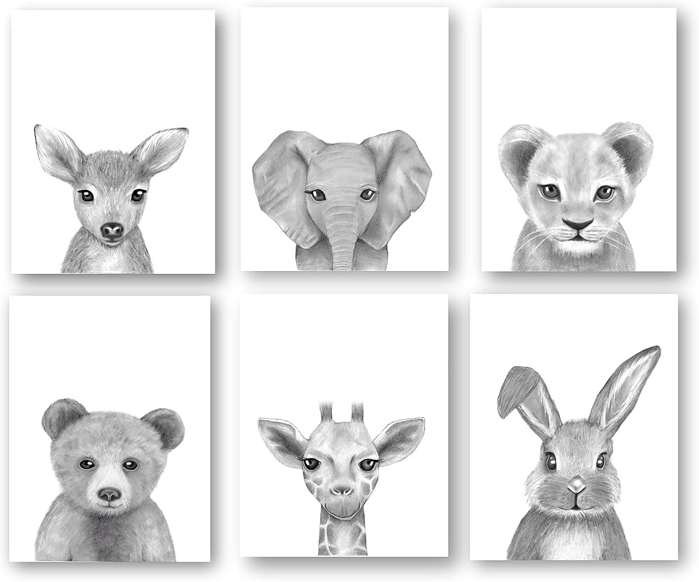 Baby Animal Nursery Artwork Prints |Set of 6| Neutral Woodland and Safari Baby Room Wall Art Deco... | Amazon (US)