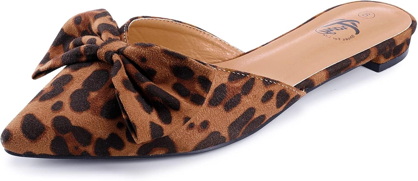 Trary Mule Bow Pointed Toe Backless Loafer Shoes for Women | Amazon (US)