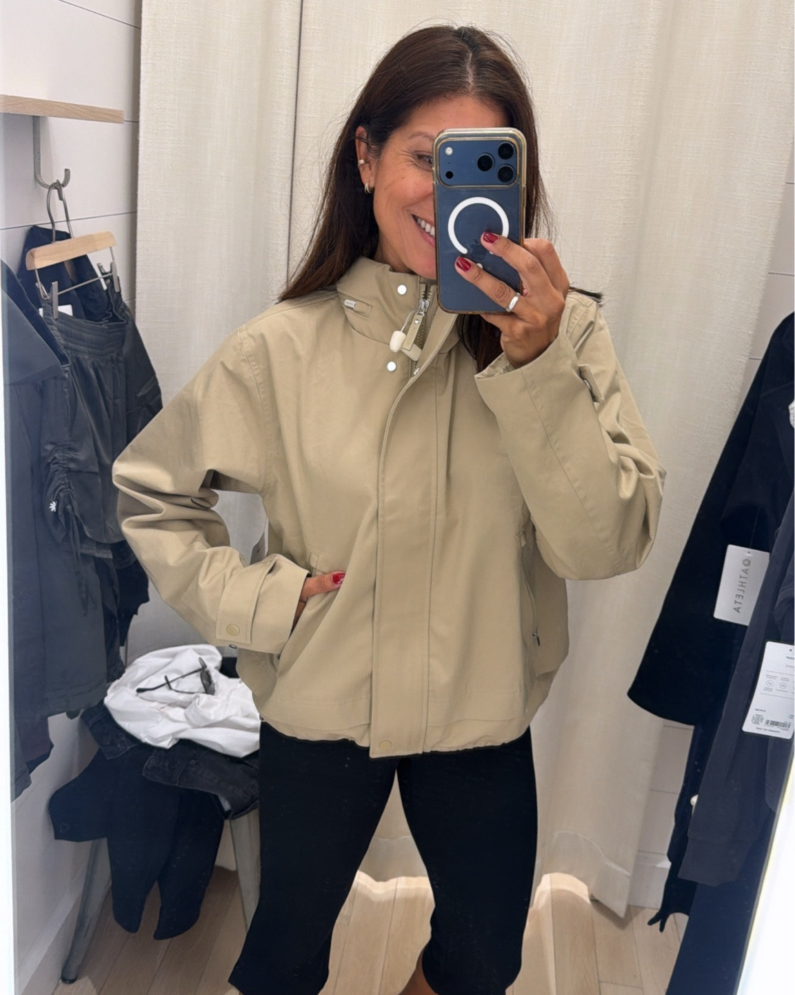 It’s just about jacket season & Athleta has few

1 jacket wearing small need xs 
2 & 3 both xs 
Capris xs