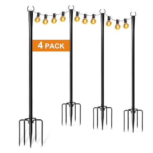 4 Pack String Light Poles for Outside, Thickened Metal Christmas Lights Hanger Pole Outdoor with Fork, Lighting Hanging Post Accessories for Patio Decor Garden Backyard Yard Outside Decorations | Amazon (US)