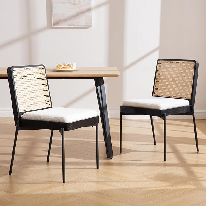 DUOMAY Modern Dining Chairs Set of 2, Sherpa Upholstered Kitchen Dining Room Chairs with Rattan B... | Amazon (US)