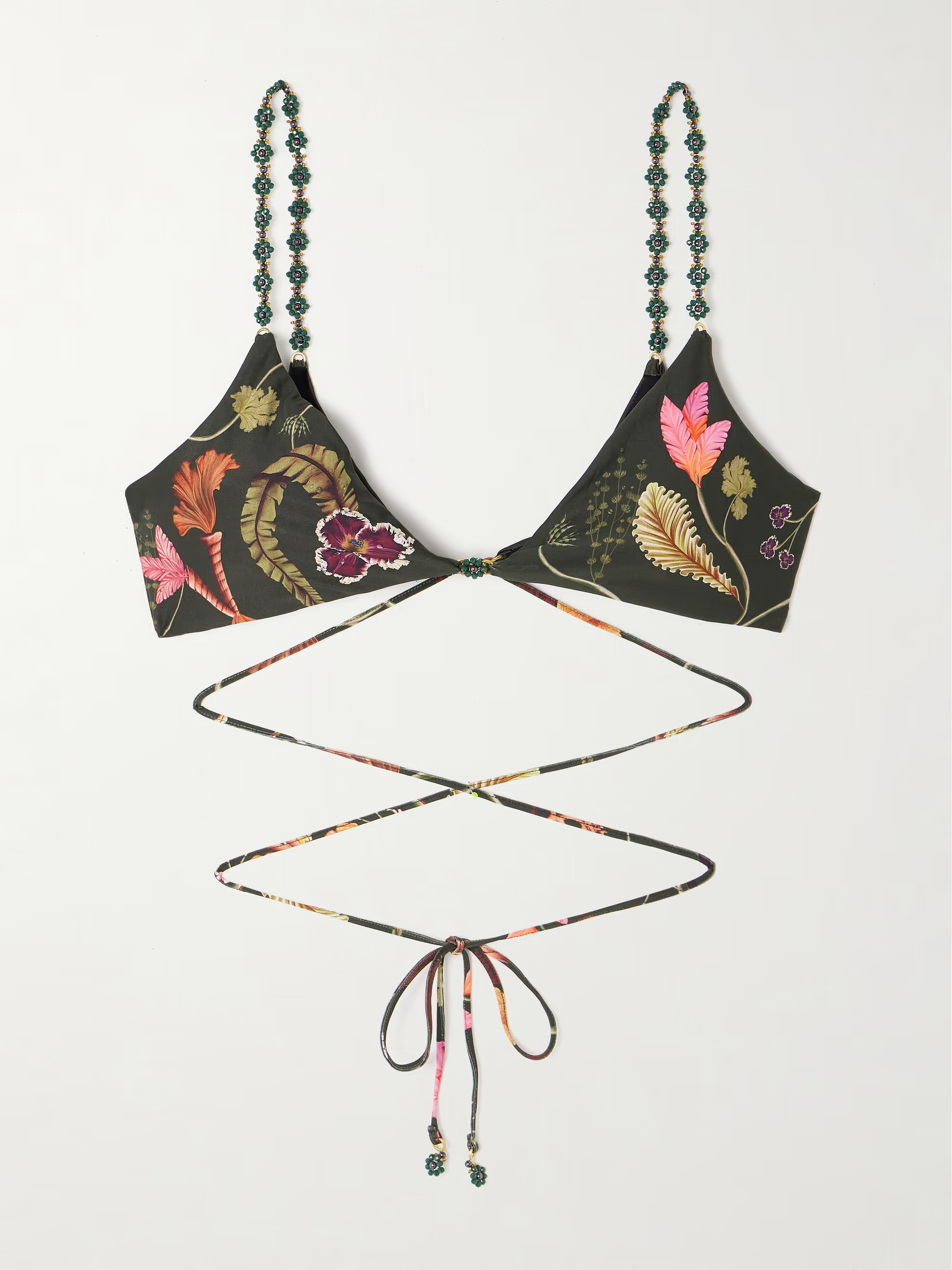+ NET SUSTAIN Magia Habitat embellished floral-print recycled bikini top | NET-A-PORTER (US)