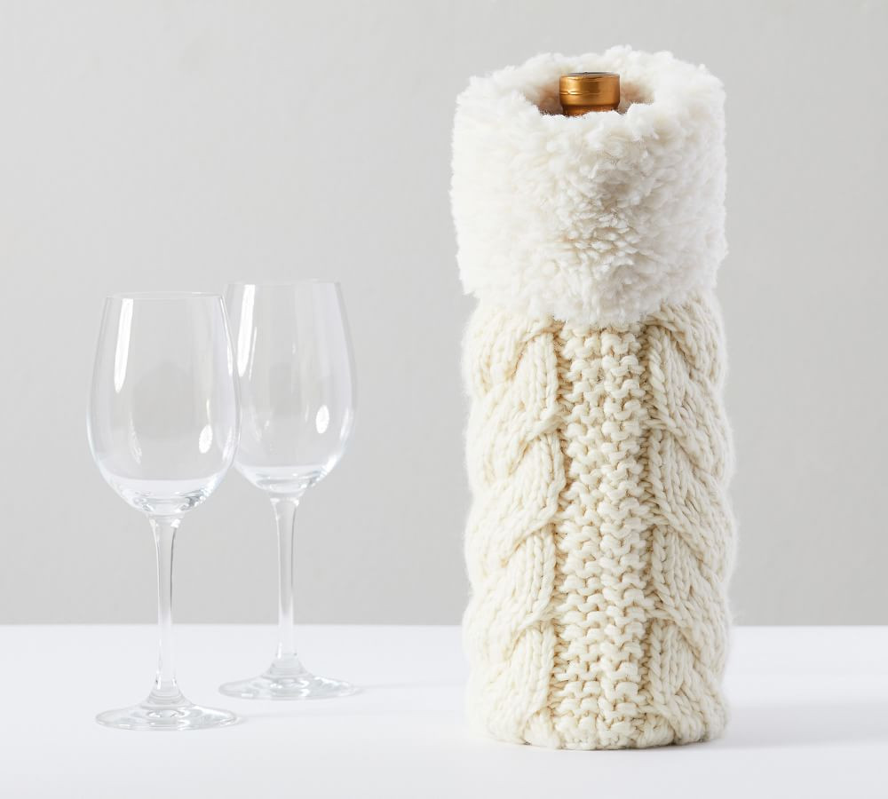 Faux Fur Knit Magnum Wine Bag | Pottery Barn (US)