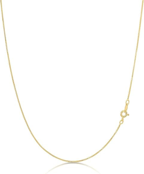 KEZEF 18k Gold over Sterling Silver 1mm Box Chain Necklace Made in Italy | Amazon (US)