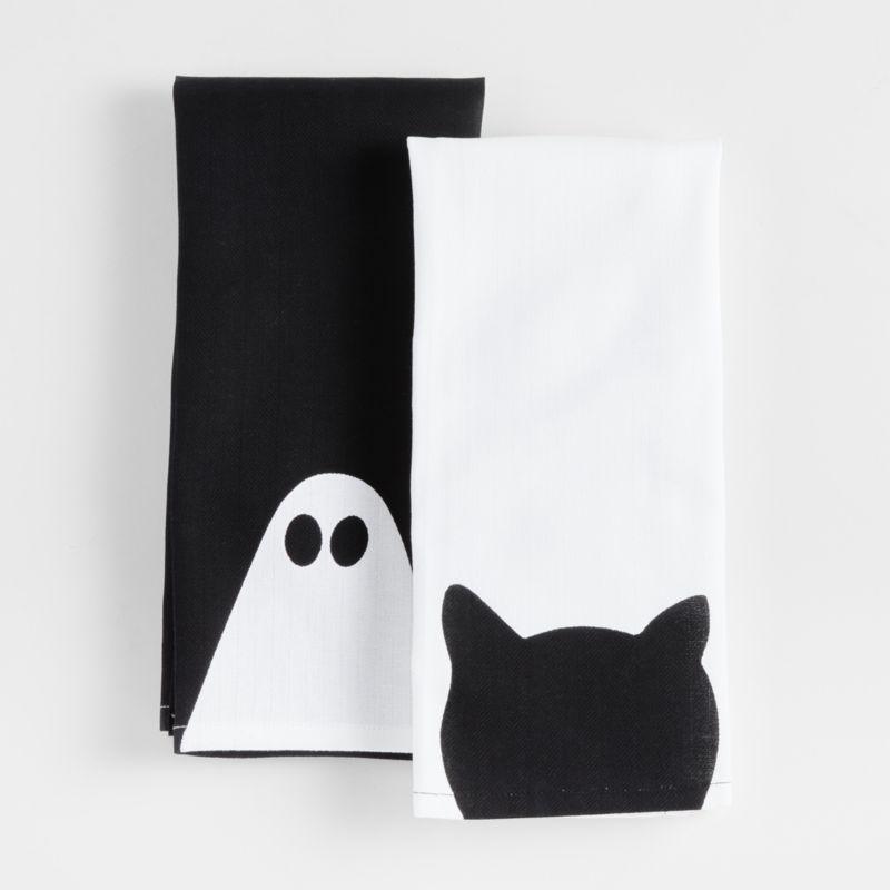 Black & White Halloween Kitchen Towels, Set of 2 + Reviews | Crate & Barrel | Crate & Barrel