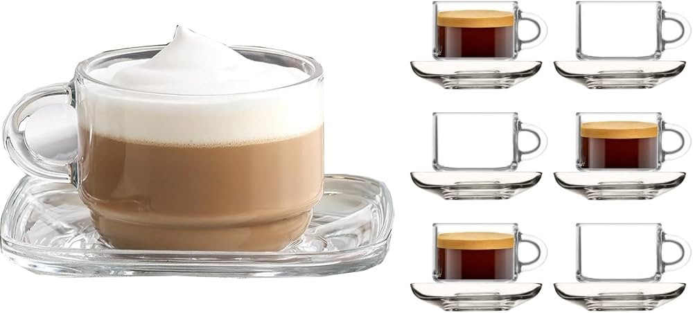 BOHEM'S Stackable Espresso Set of 6, Small Demitasse Clear Glass Espresso Drinkware, Cups and Sau... | Amazon (US)