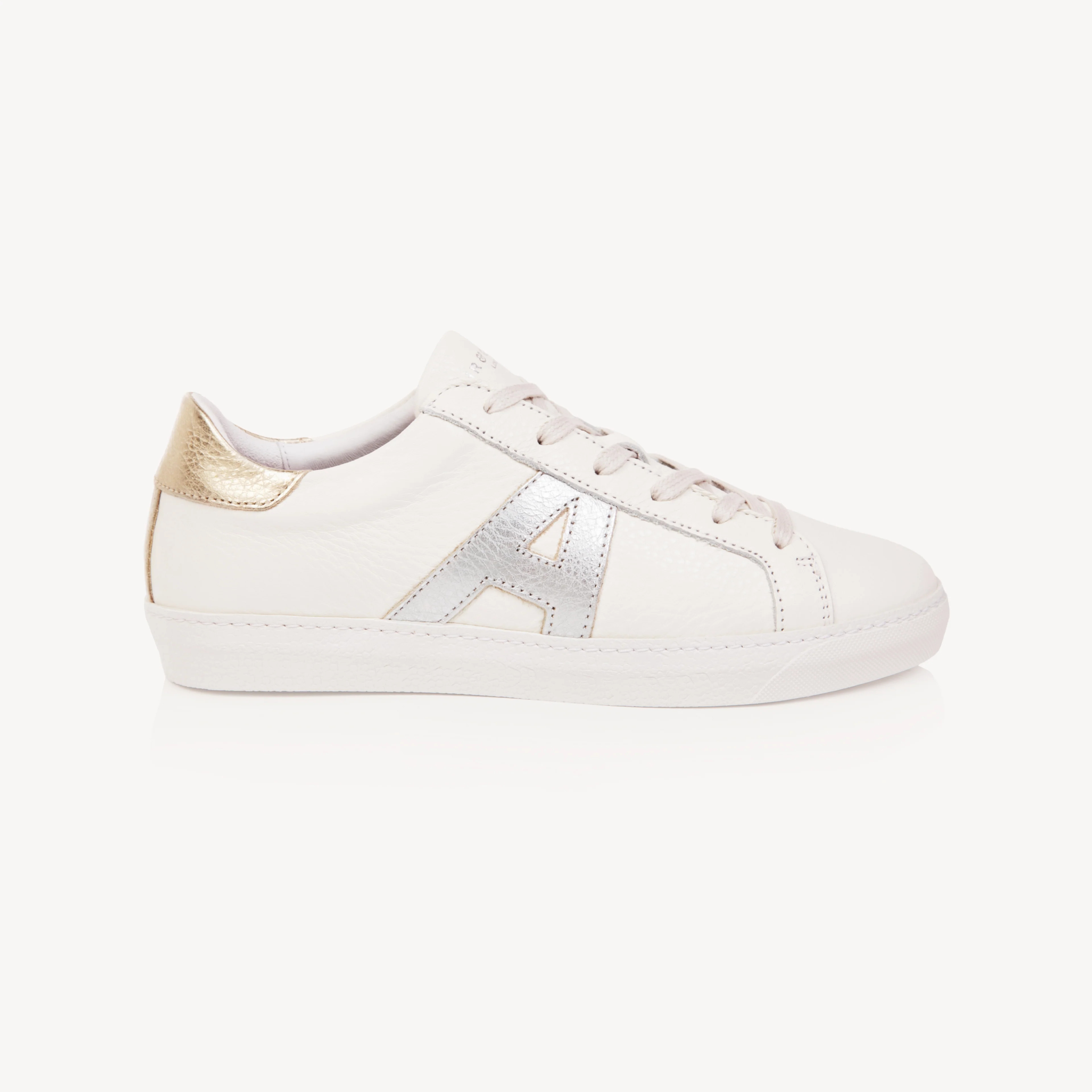 Cru Signature White, Silver & Gold Trainers from Air & Grace | Air & Grace