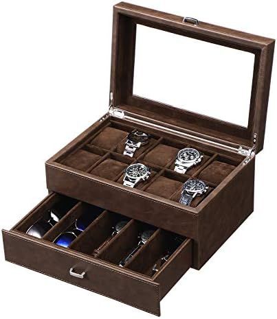 BEWISHOME Watch Box Luxury Watch Case -10 Slots Watch Organizer for Men with Drawer, Large Glass ... | Amazon (US)