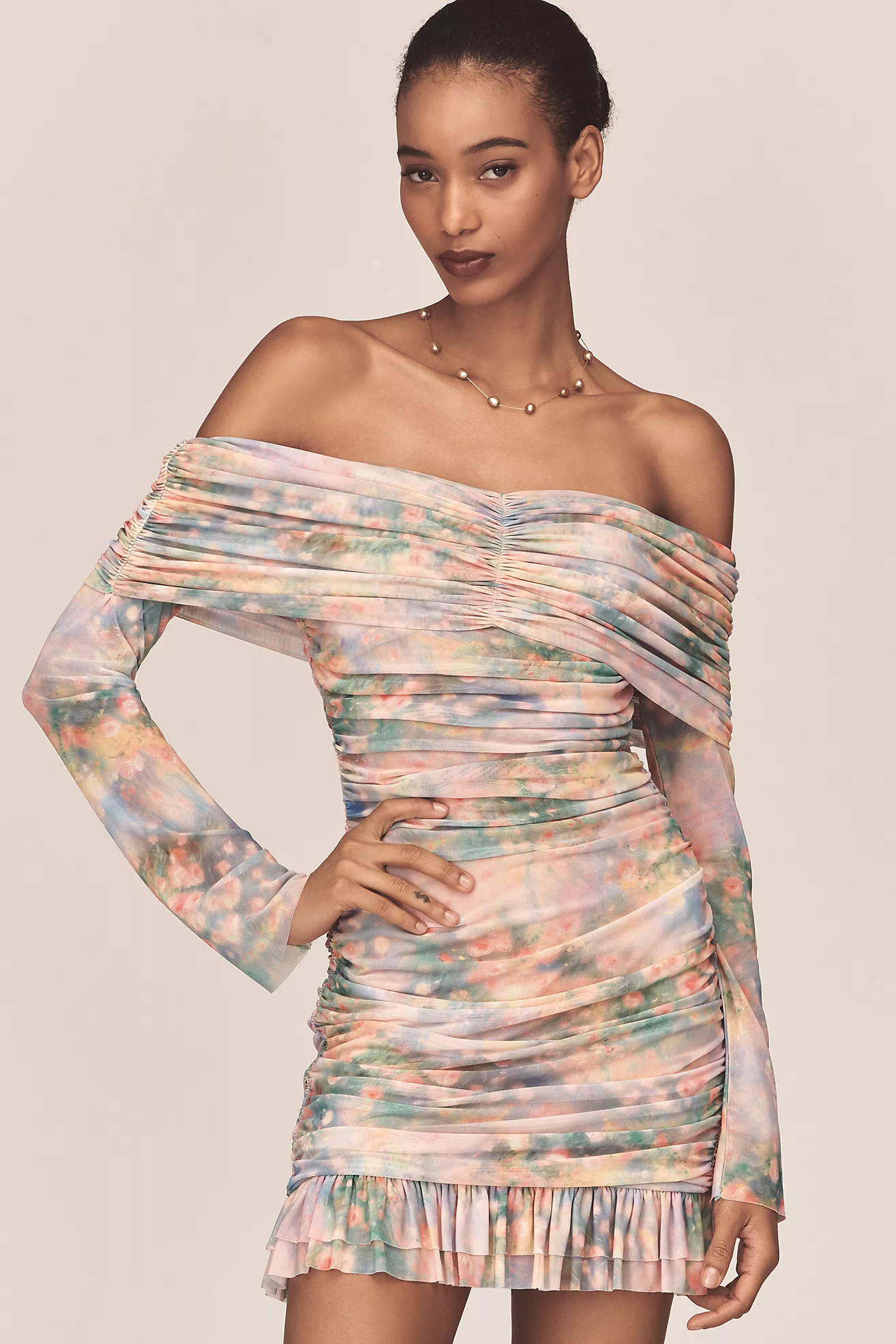 AFRM Fay Off-The-Shoulder Mesh Mini Dress | Anthropologie (US)