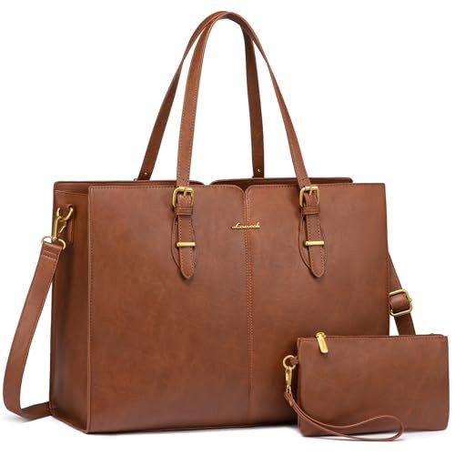 LOVEVOOK Laptop Bag for Women,Vintage Leather Work Tote Bag,15.6 inch Business Office Computer Bag,Waterproof Handbags Shoulder Bag | Amazon (US)