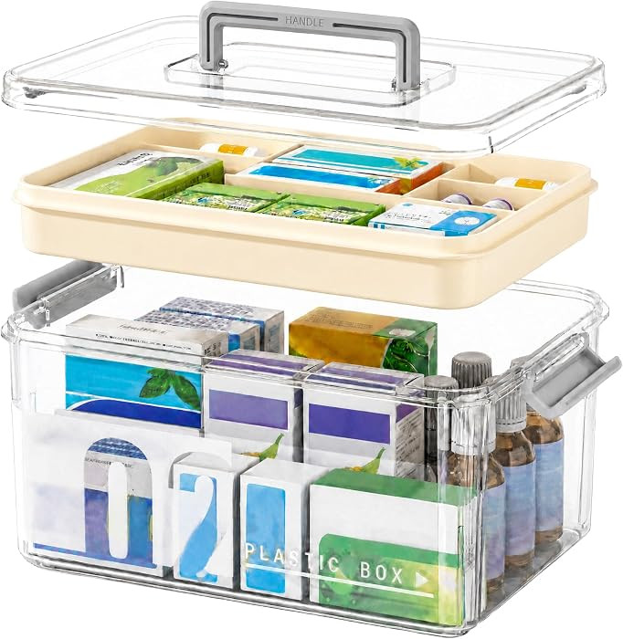 Medicine Organizer Storage Box with Handle, Plastic First Aid Box Empty, Thickened Medicine Conta... | Amazon (US)