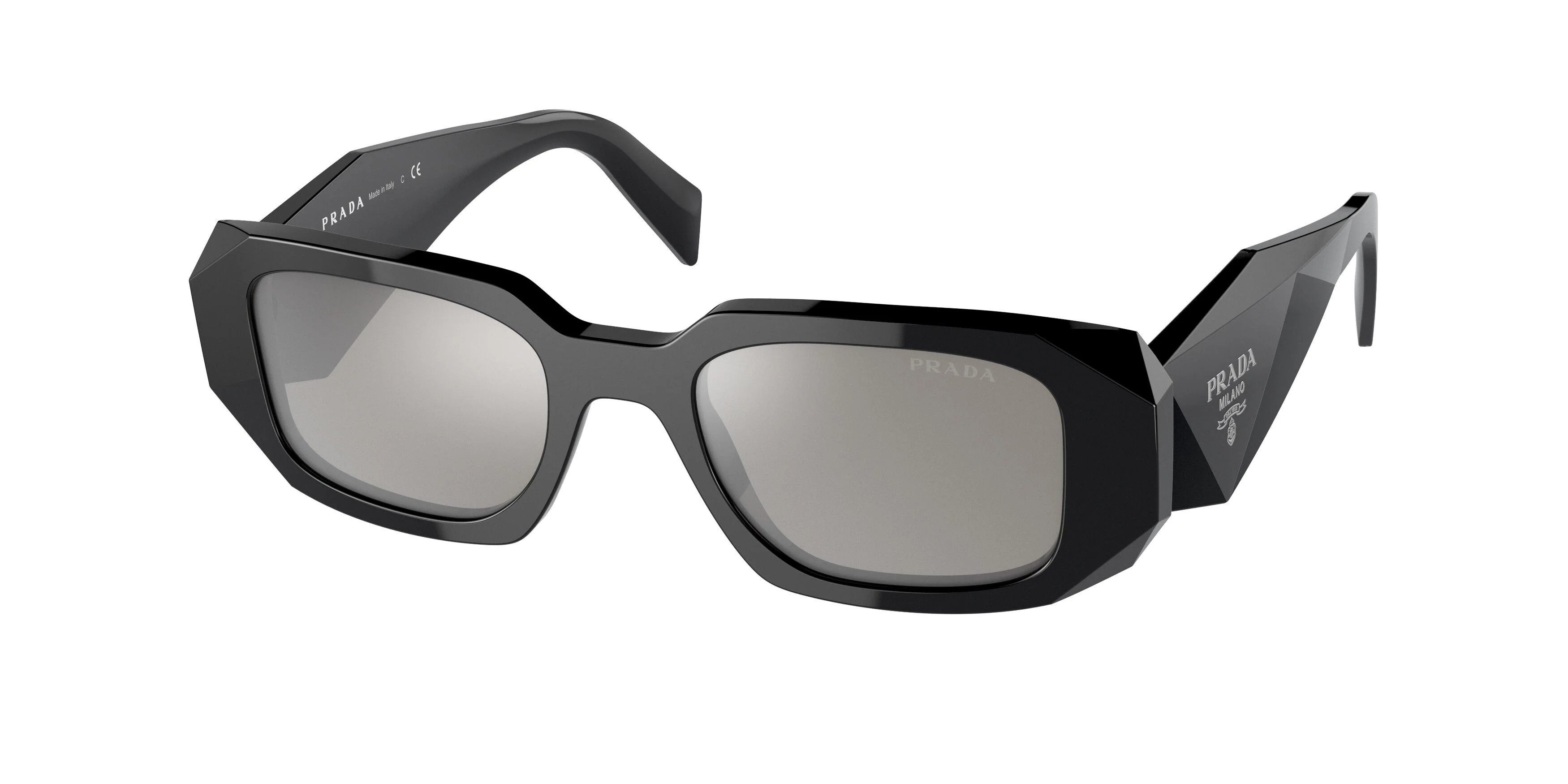 Prada 17WS Symbole Sunglasses 1AB2B0 - Black - Light Grey Mirror Silver Women Rectangle | Designer Optics